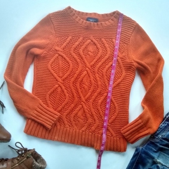 Lands’ End Drifter Chunky Cable Knit Cotton Sweater in Burnt Orange Size S - Picture 6 of 8